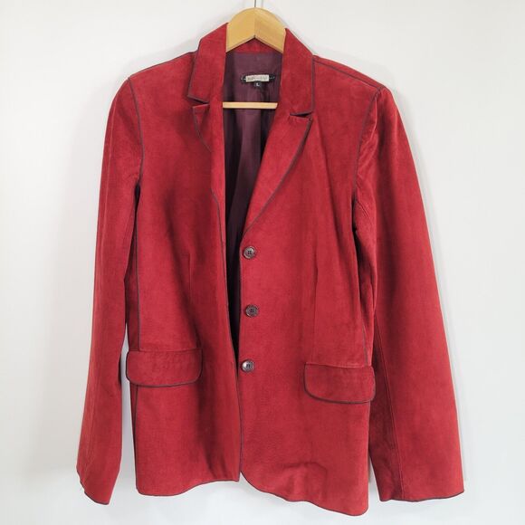 Vintage ROZAE NICHOLS Red Suede Jacket Size L Designer 3 Buttons Genuine Leather - Picture 1 of 10